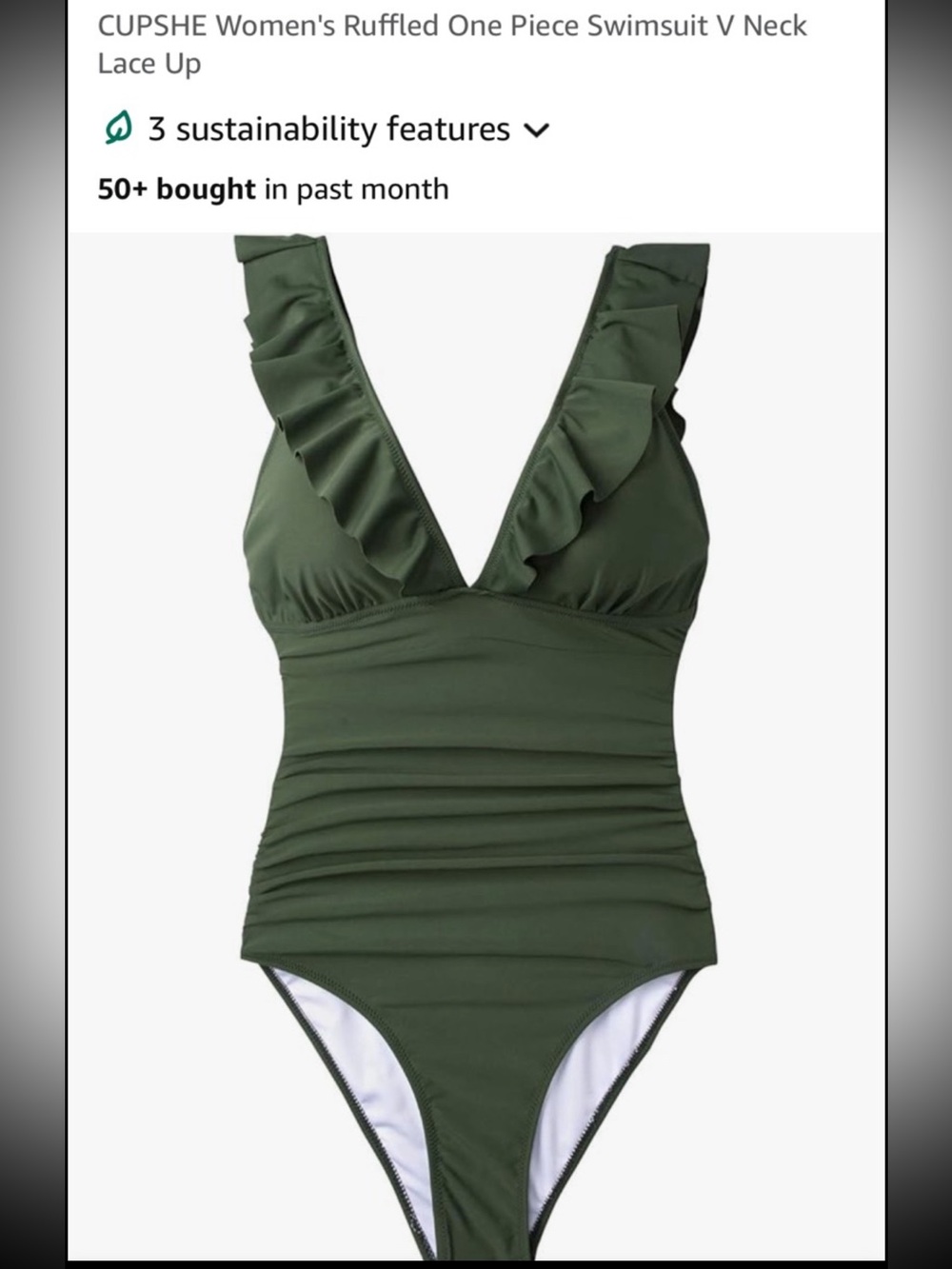 CUPSHE Olive Green Ruffle One Piece Swimsuit Size Small | Open Back Lace-Up🌴